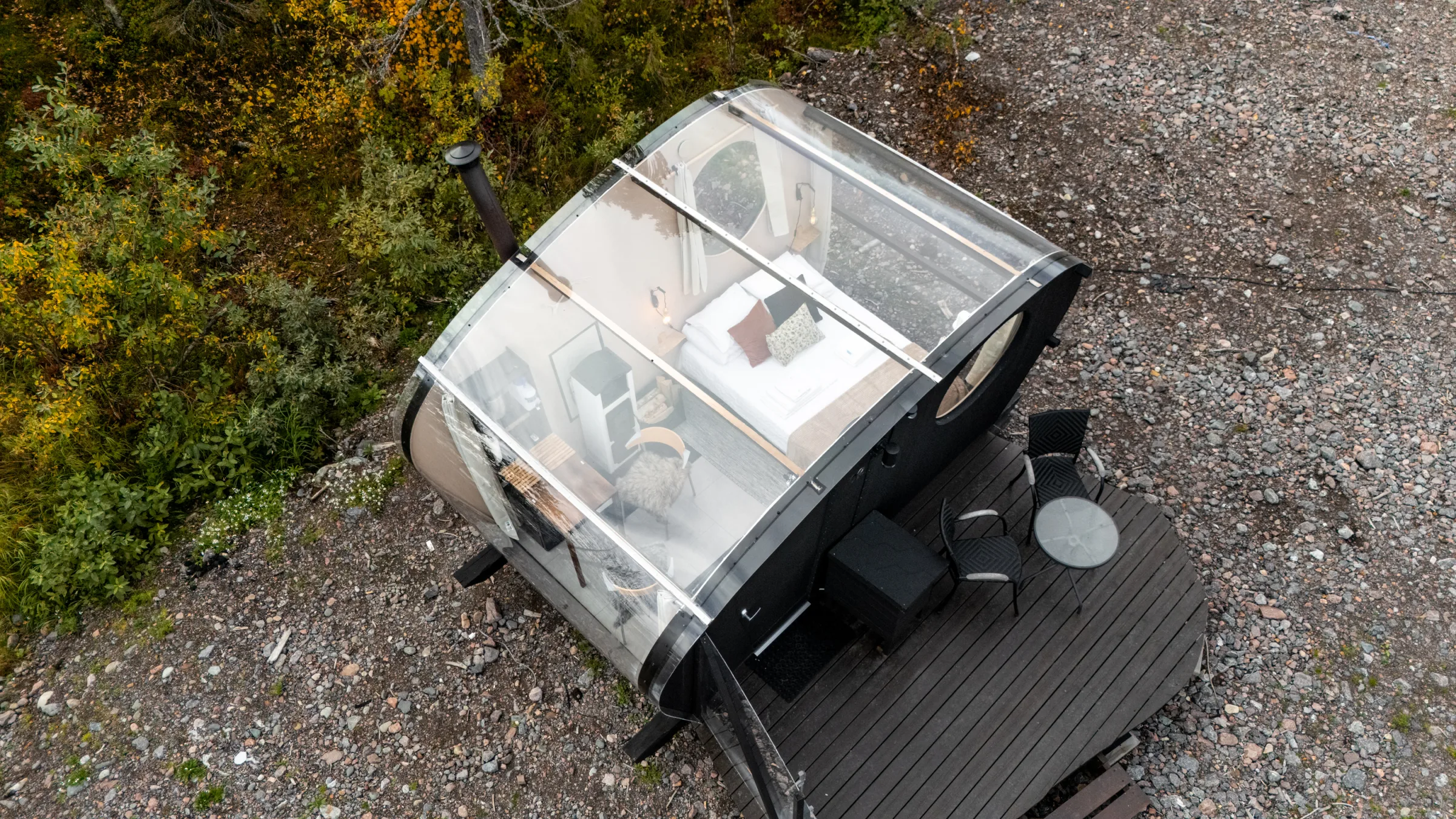 Aerial view of the glass roof and terrace